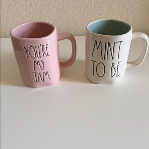 Rae Dunn Pink, White/Mint Mug Duo Set